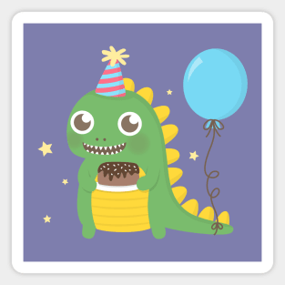 Cute Party Dinosaur with Cake and Balloon Magnet